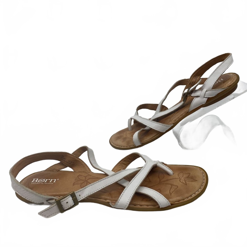 Born White Leather Sandals | Women’s Size 9 Flat Leather Upper Vietnam